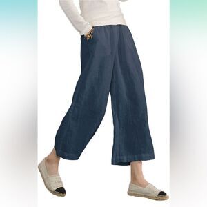 NEW Casual Loose Elastic Waist Cotton Trouser Cropped Wide Leg Pants 3XL/18